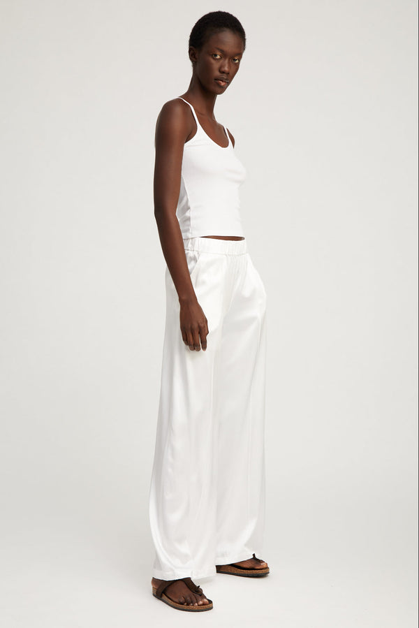 Sprwmn Silk Wide Leg Pintuck Pants White