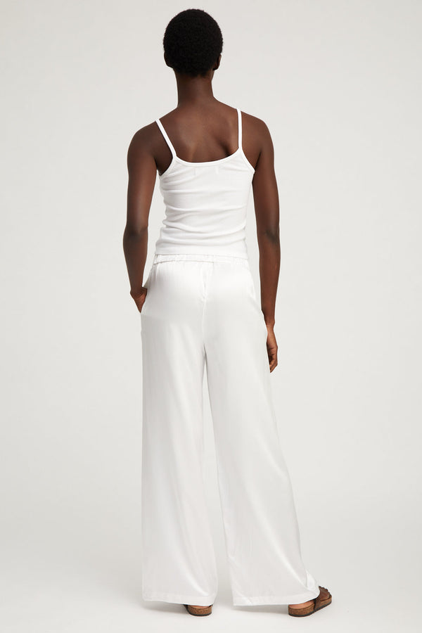 Sprwmn Silk Wide Leg Pintuck Pants White