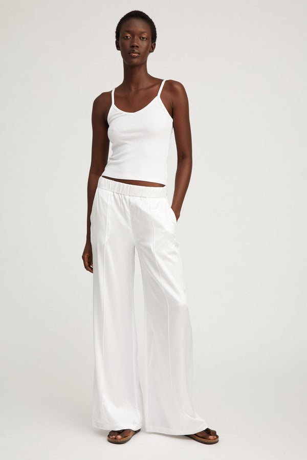 sprwmn Silk Wide Leg Pintuck Pants White