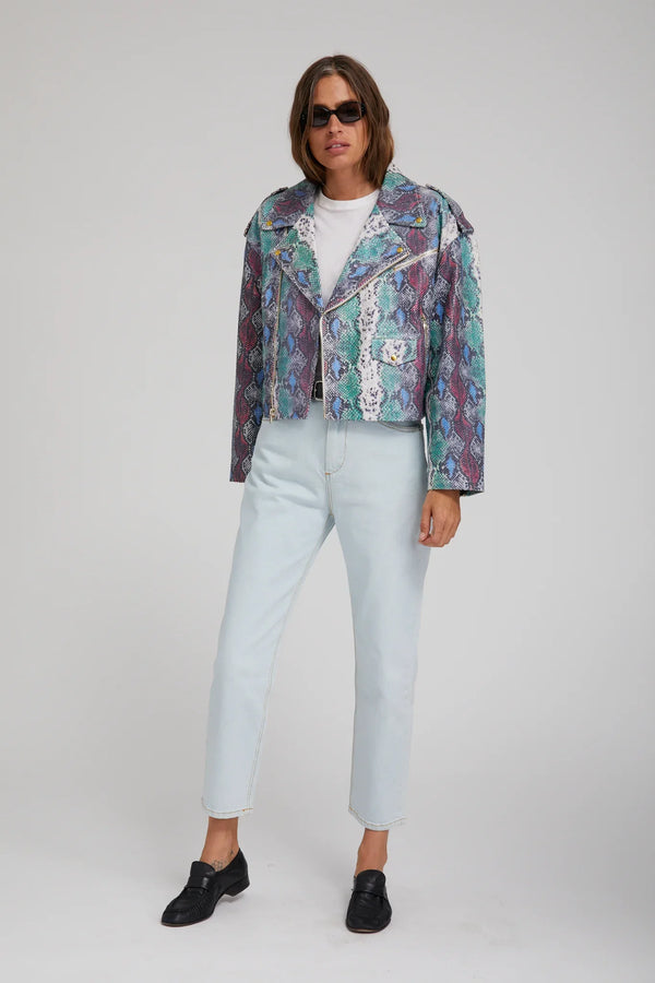 Sprwmn Snake Print Leather Moto Jacket