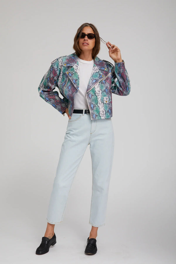 Sprwmn Snake Print Leather Moto Jacket