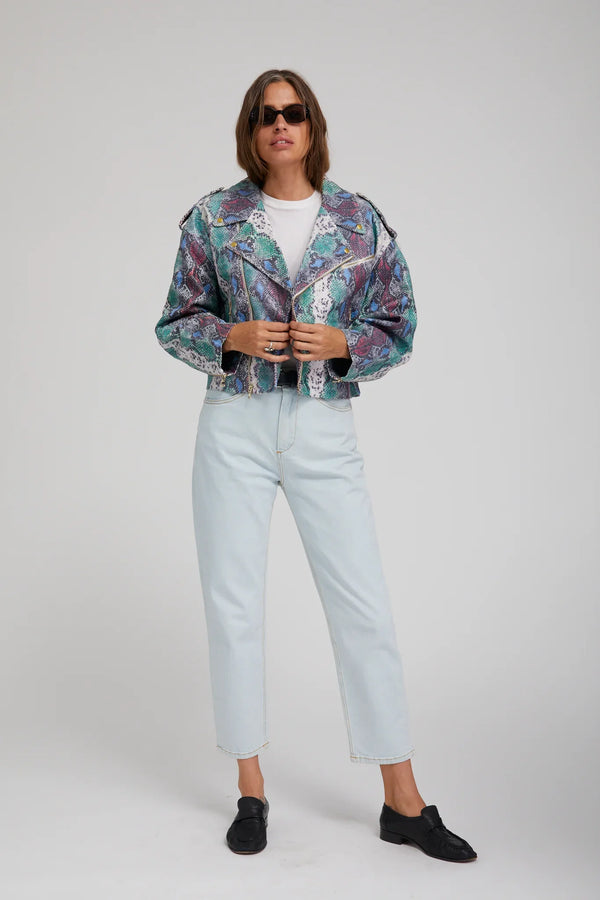 sprwmn Snake Print Leather Moto Jacket