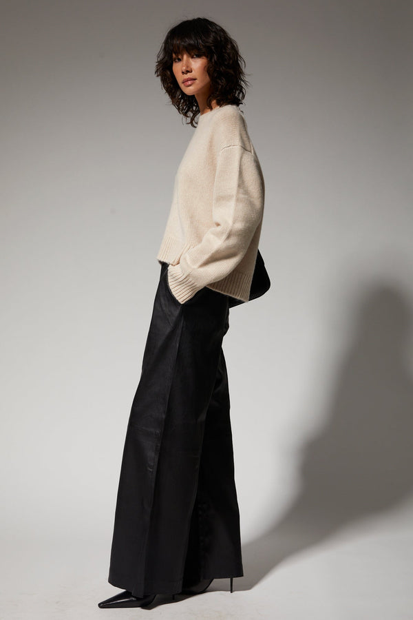 Sprwmn Stretch Leather Wide Leg Black