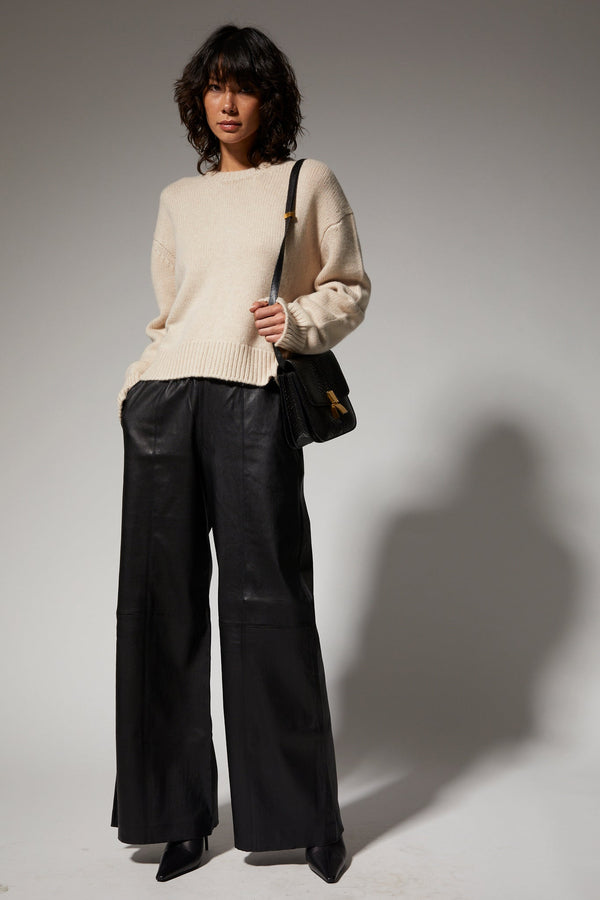 sprwmn Stretch Leather Wide Leg Black