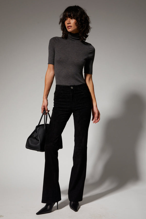 sprwmn Suede 5 Pocket Micro Flare Pants Black