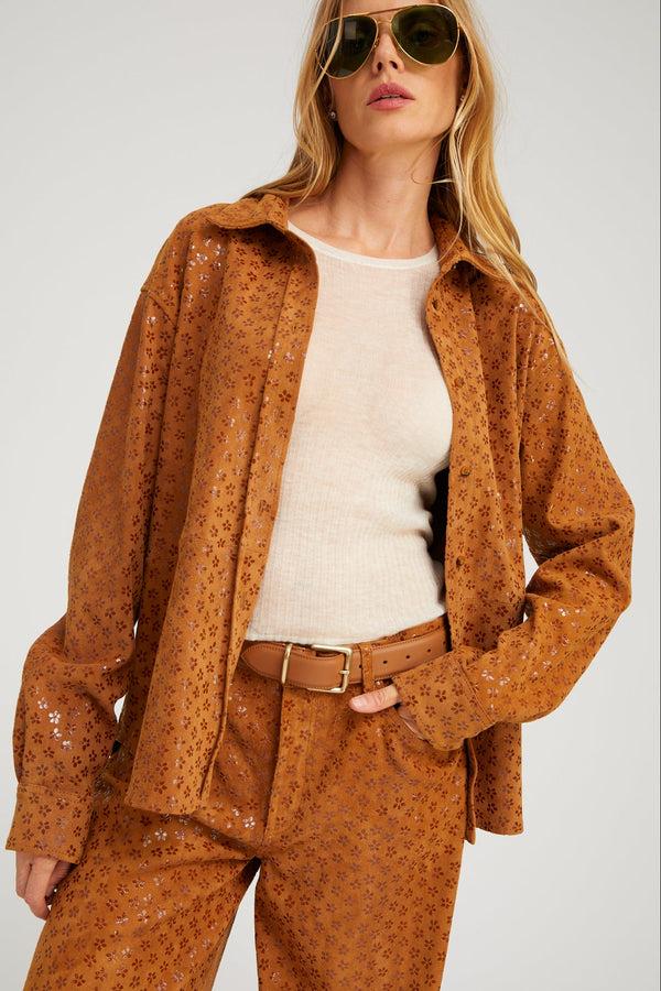 Sprwmn Suede Elise Button Down COGNAC FLOWER