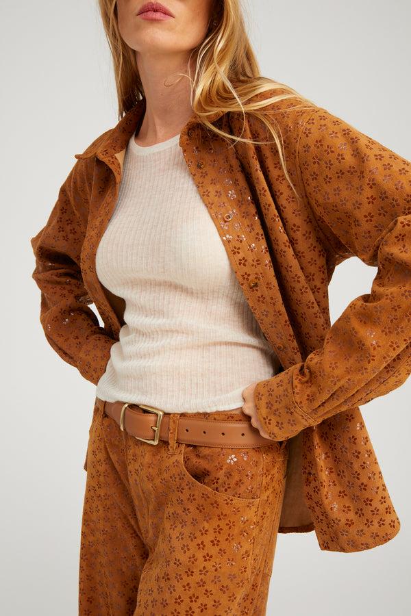 sprwmn Suede Elise Button Down COGNAC FLOWER