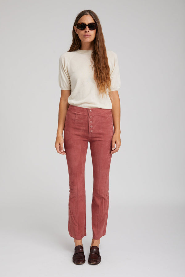 Sprwmn Suede Front Snap Ankle Flare Leggings