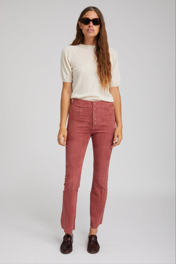 sprwmn Suede Front Snap Ankle Flare Leggings