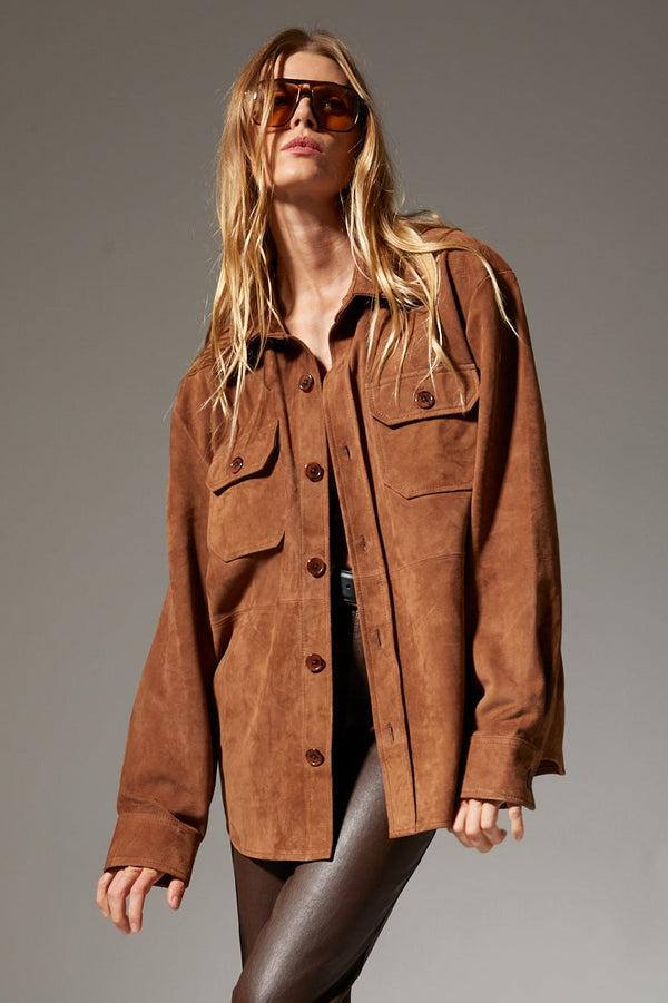sprwmn Suede Shacket DARK COGNAC