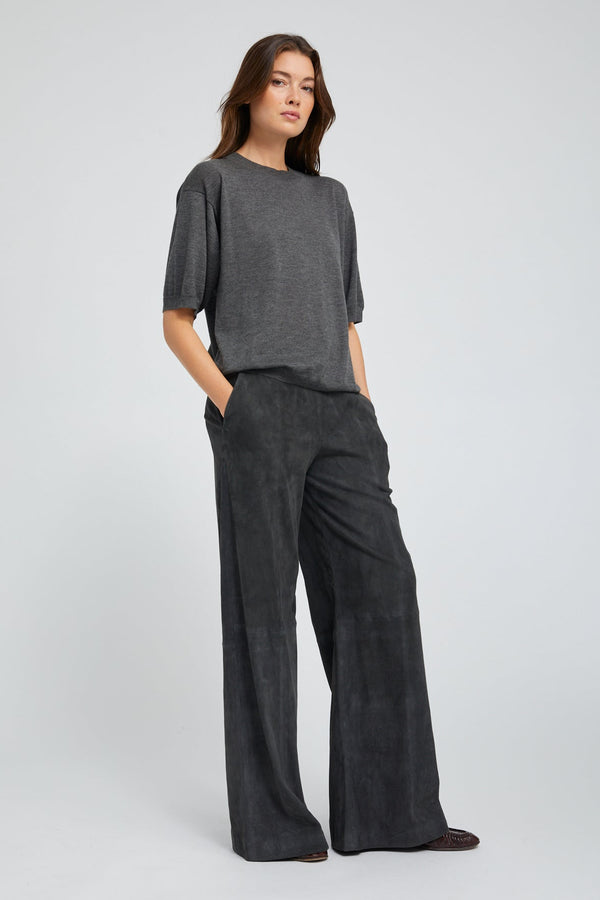 Sprwmn Suede Wide Leg Trousers CHARCOAL