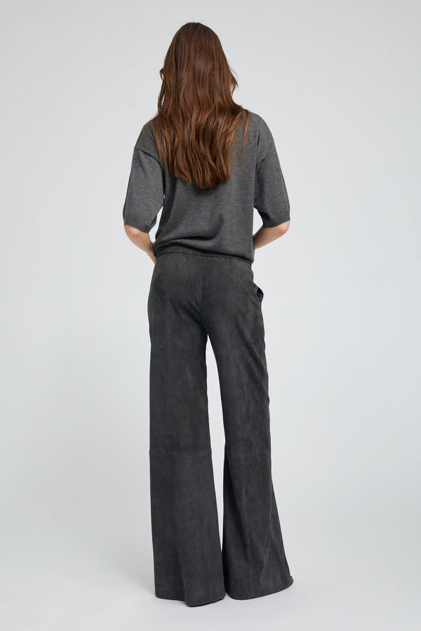 Sprwmn Suede Wide Leg Trousers CHARCOAL