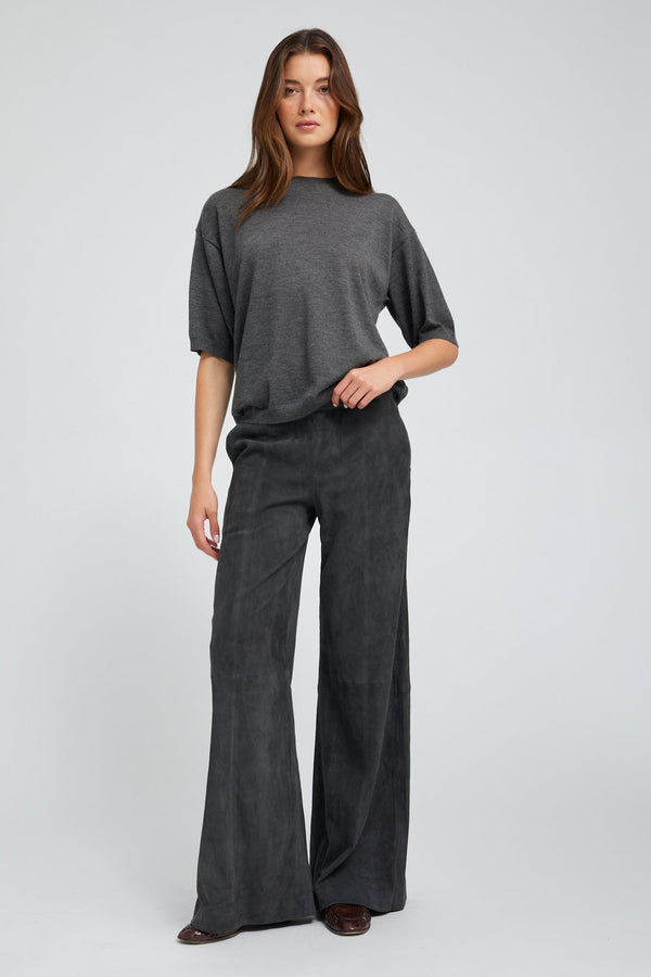 sprwmn Suede Wide Leg Trousers CHARCOAL