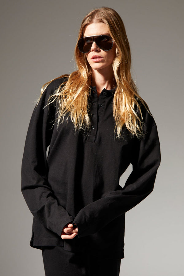 sprwmn Supima Cotton Oversized Polo BLACK