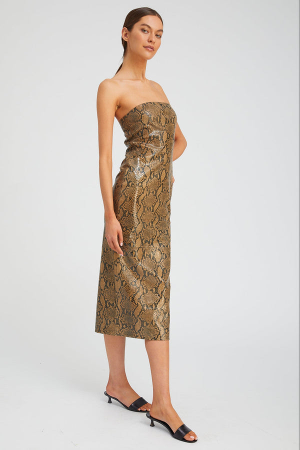 Sprwmn Tan Python Leather Tube Dress TAN PYTHON