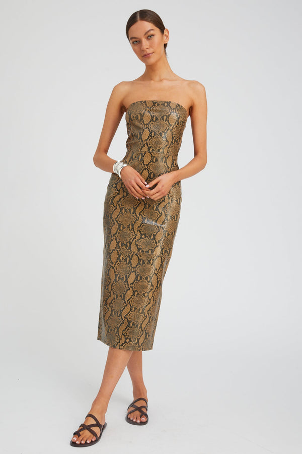 Sprwmn Tan Python Leather Tube Dress TAN PYTHON