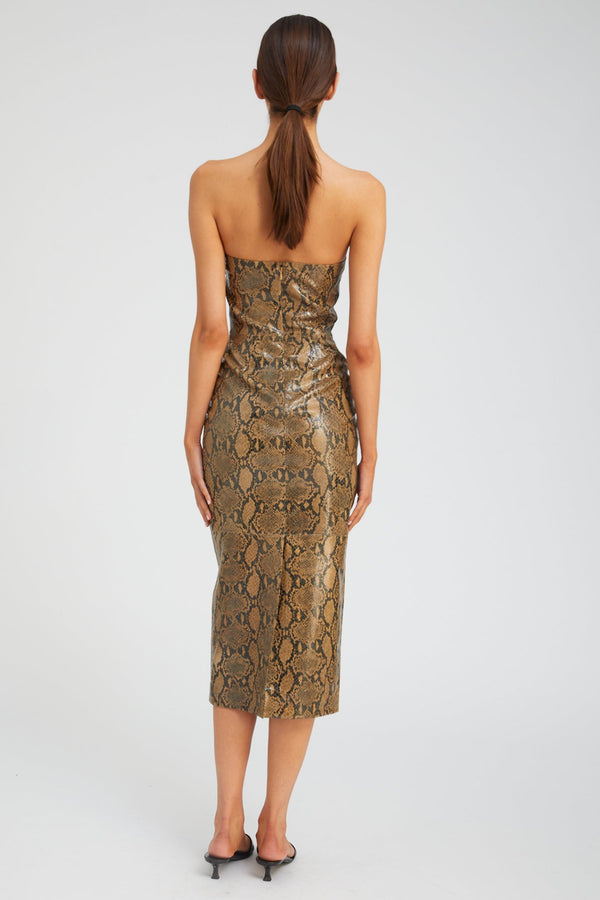 Sprwmn Tan Python Leather Tube Dress TAN PYTHON