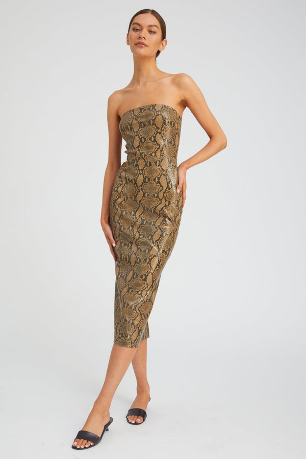 sprwmn Tan Python Leather Tube Dress TAN PYTHON