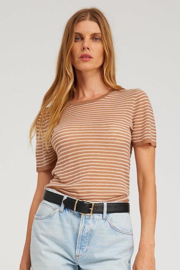 sprwmn Tissue Classic Tee TAN MINI STRIPES