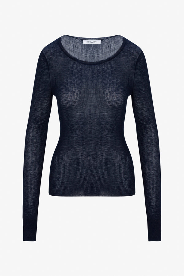 Sprwmn Tissue Long Sleeve Baby Tee NAVY