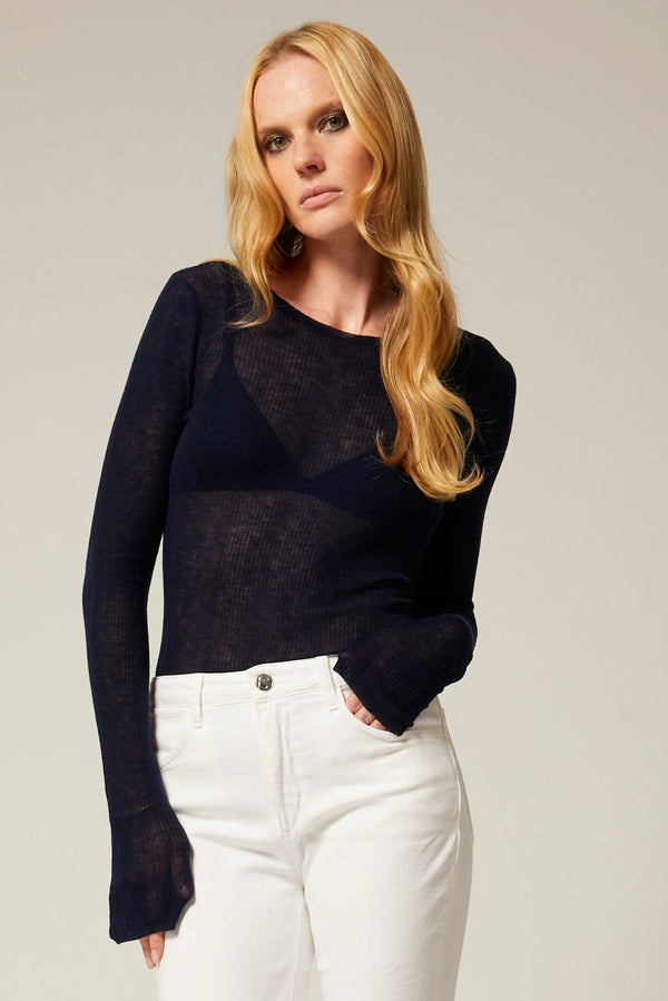 sprwmn Tissue Long Sleeve Baby Tee NAVY