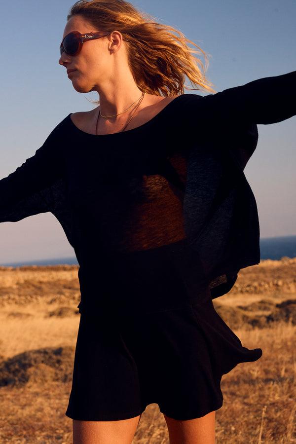 Sprwmn Tissue Off-Shoulder Top BLACK