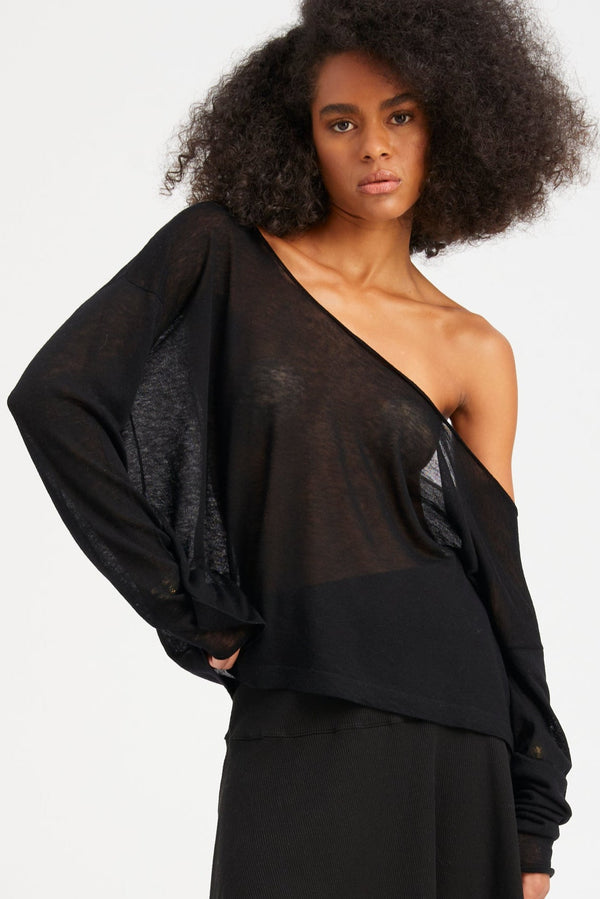 sprwmn Tissue Off-Shoulder Top BLACK