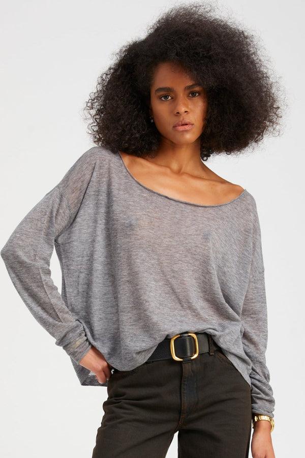 sprwmn Tissue Off-Shoulder Top GREY