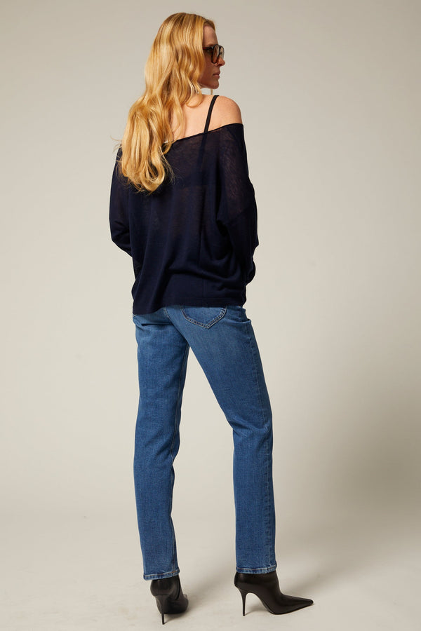 Sprwmn Tissue Off-Shoulder Top NAVY