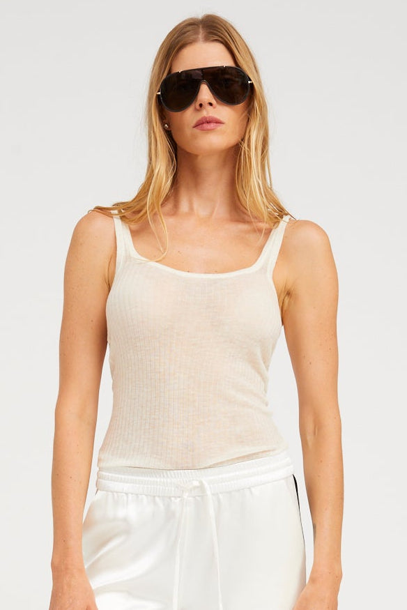 sprwmn Tissue Scoop Neck Tank IVORY