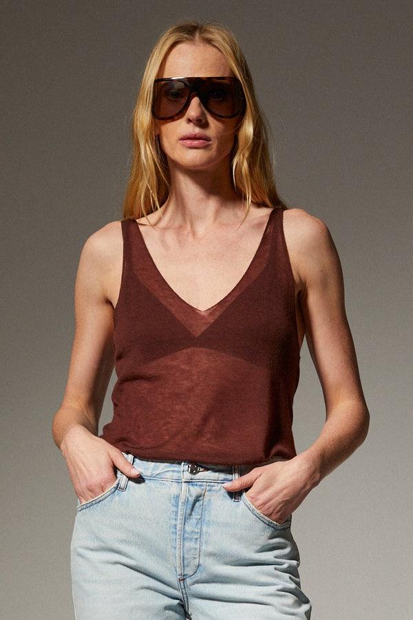 sprwmn Tissue V-Neck Tank AMERICANO