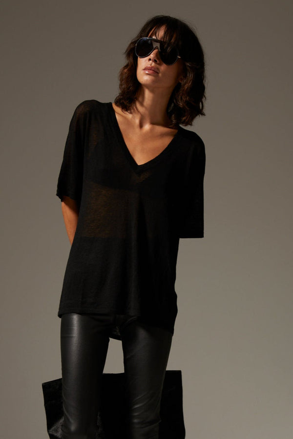 sprwmn Tissue V-Neck Tee BLACK