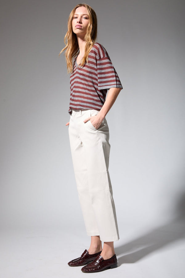 Sprwmn Tissue V-Neck Tee GREY/BROWN STRIPES