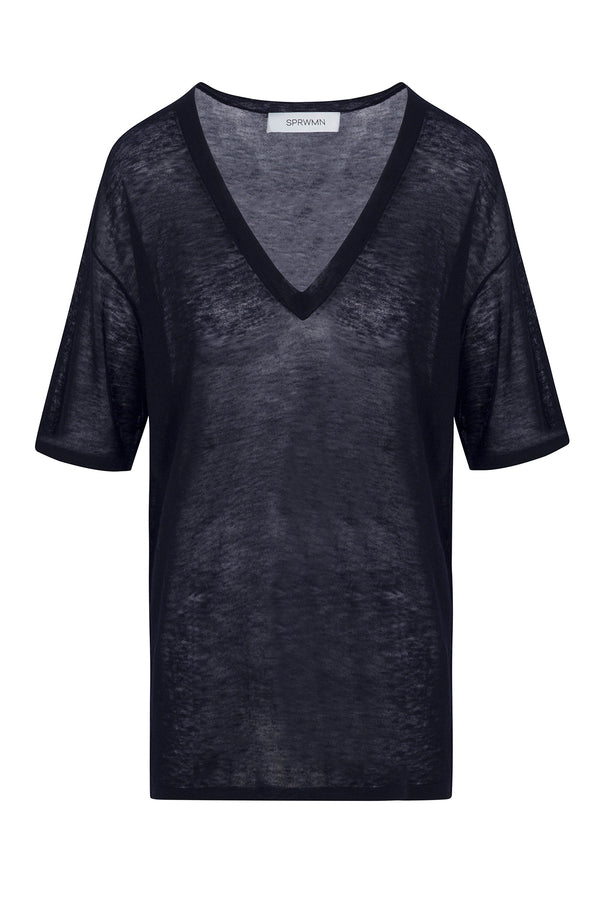 Sprwmn Tissue V-Neck Tee NAVY