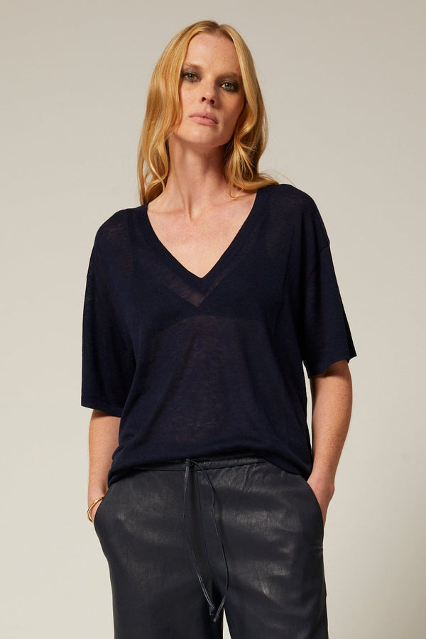 sprwmn Tissue V-Neck Tee NAVY
