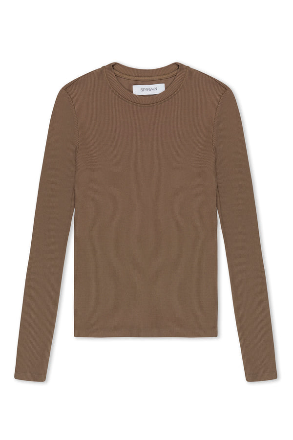 sprwmn Truffle Rib Long Sleeve Baby Tee TRUFFLE