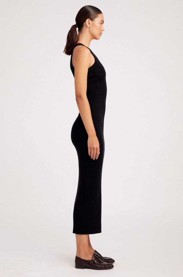 Sprwmn Ultra Fine Cashmere Racer Tank Dress Black