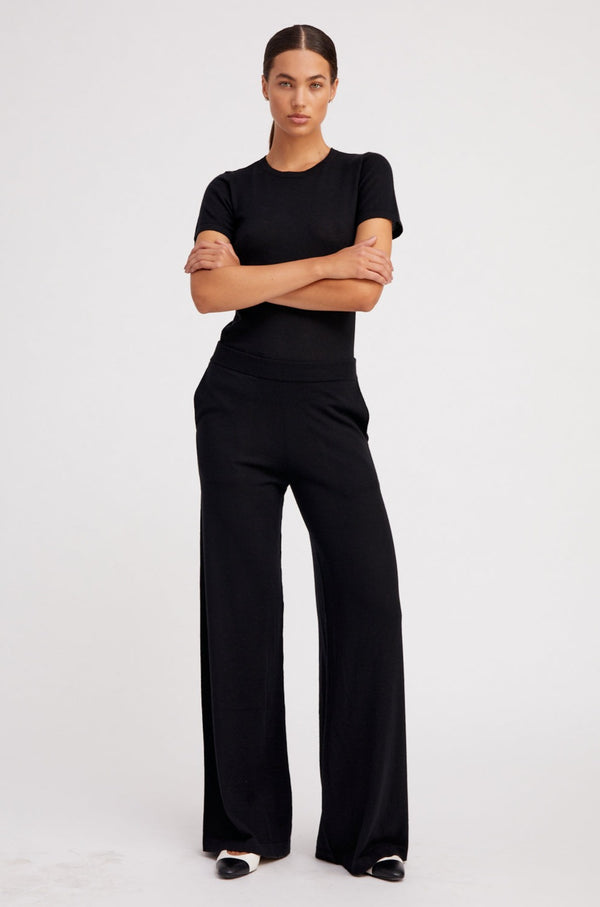 Sprwmn Ultra Fine Cashmere Wide Leg Pants Black