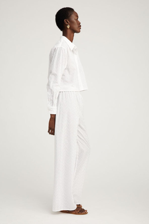 Sprwmn White Eyelet Cropped Button Down White