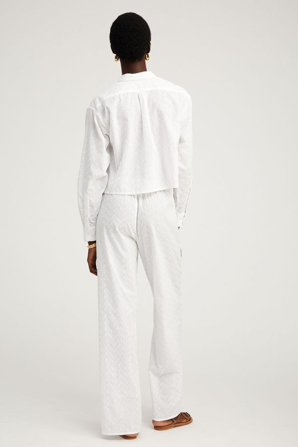 Sprwmn White Eyelet Cropped Button Down White