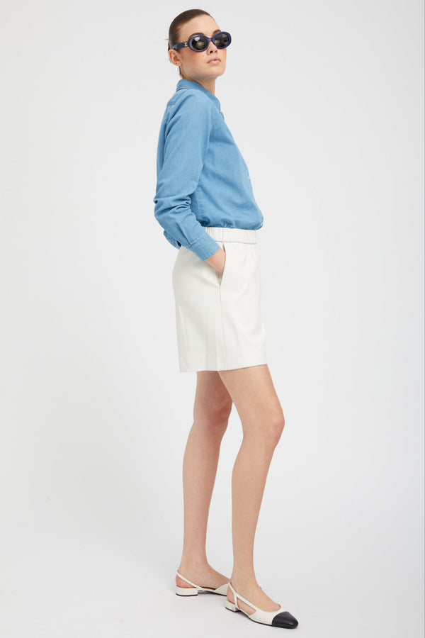 Sprwmn White Leather Culotte Shorts WHITE