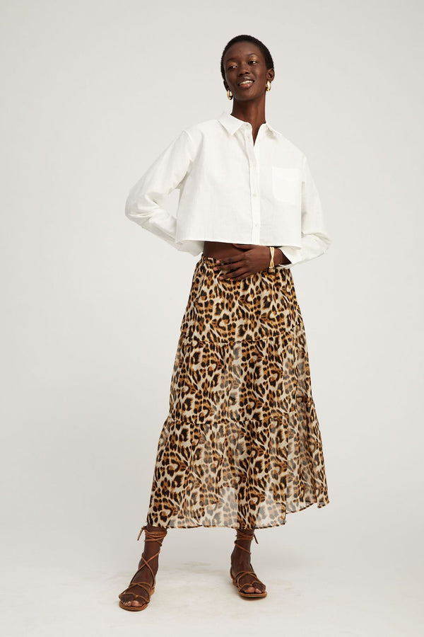 Sprwmn White Linen Cropped Button Down White