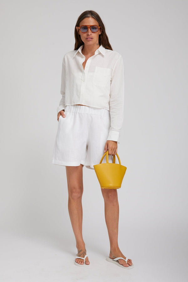 sprwmn White Linen Cropped Button Down White