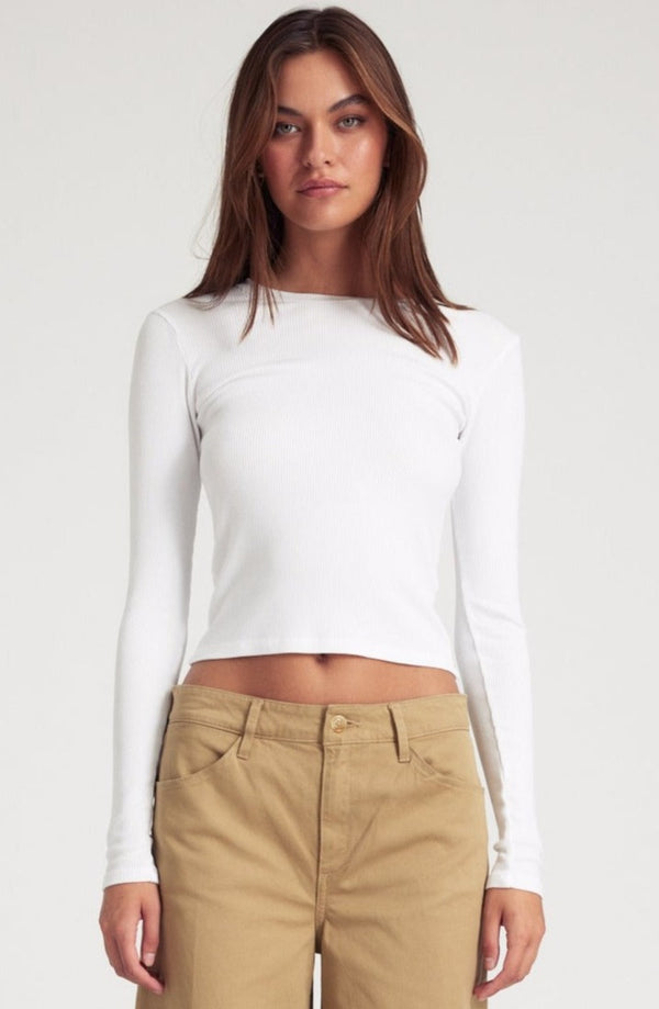 sprwmn White Rib Long Sleeve Baby Tee White