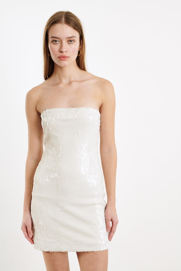 sprwmn White Sequin Mini Tube Dress White