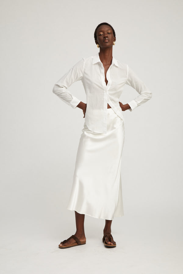 Sprwmn White Silk Bias Maxi Skirt White