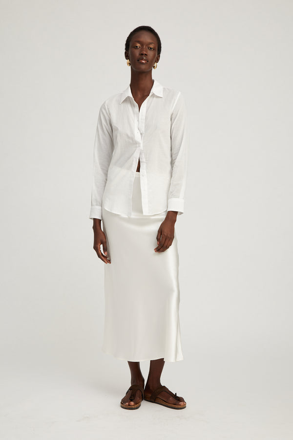 sprwmn White Silk Bias Maxi Skirt White