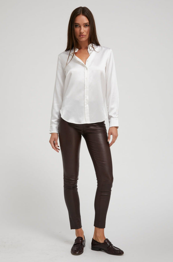 Sprwmn White Silk Slim Button Down White