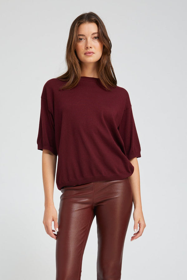 sprwmn Wine Cashmere Boxy Tee WINE
