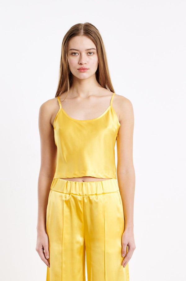 sprwmn Yellow Silk Cropped Cami
